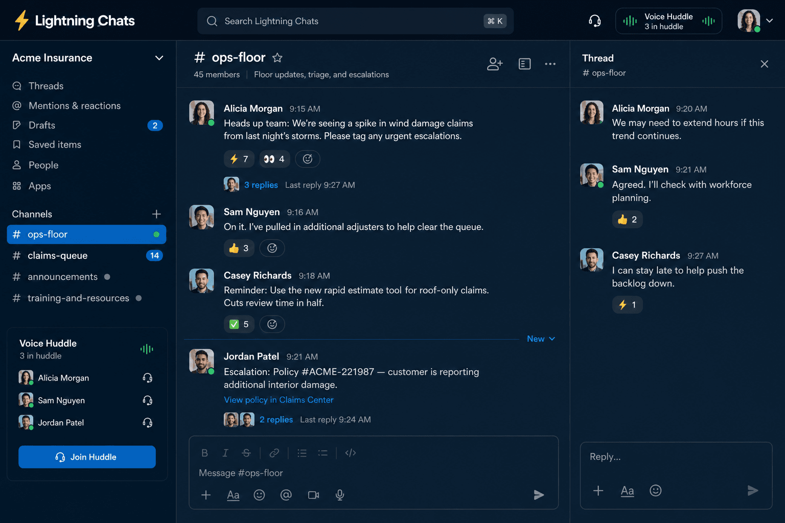 Lightning Chats interface