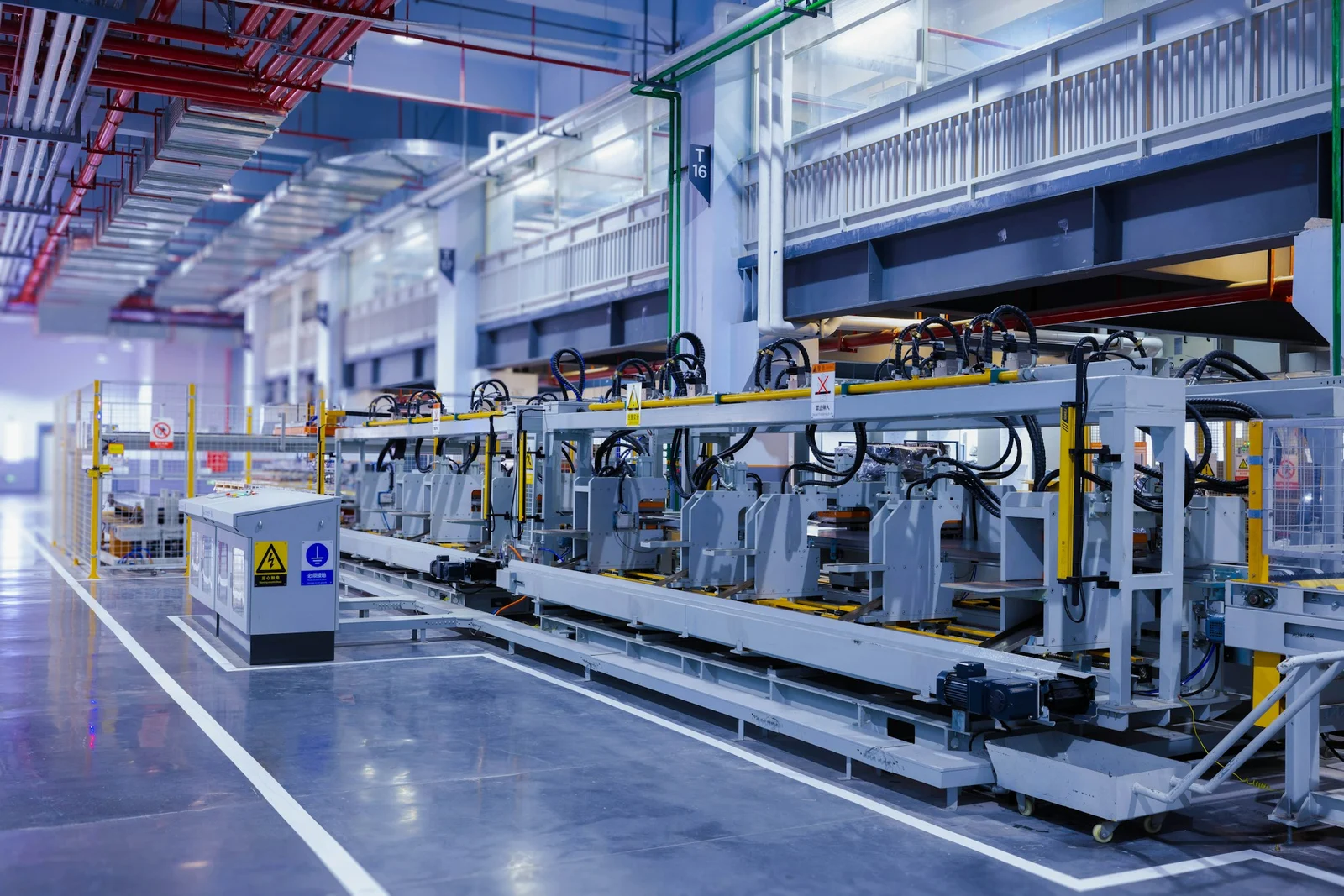 An automated production line inside a modern manufacturing facility