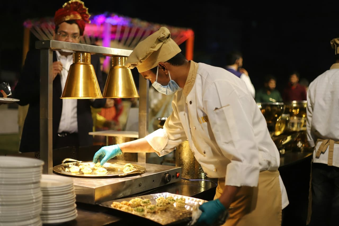 A chef at work in a restaurant kitchen
